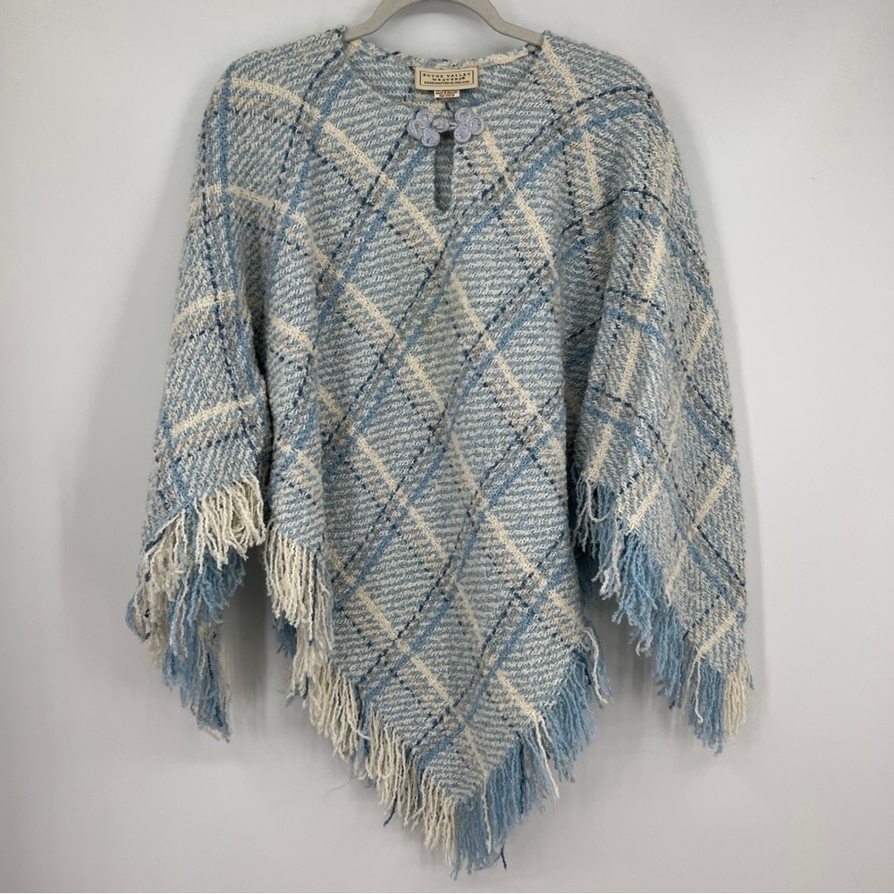 Boyne Valley Weavers Handmade Plaid Striped Alpaca Wool-blend Keyhole Poncho